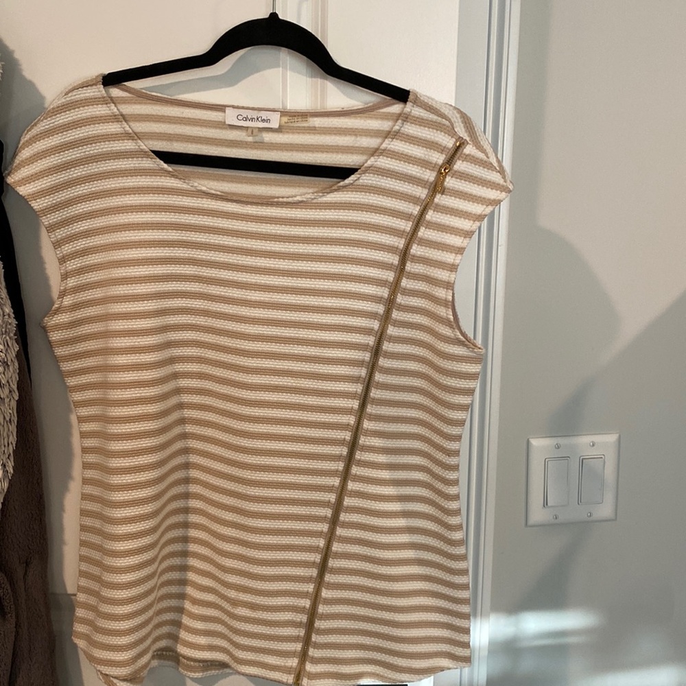 Tan and cream striped Calvin Klein sleeveless top